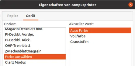 Druckeigenschaften in Farbe oder Graustufen drucken