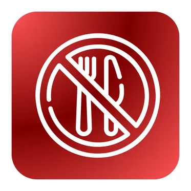 Icon: Durchgestrichenes Besteck auf rotem Grund