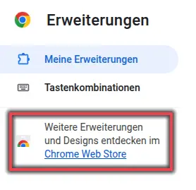 Ansicht Google Web Store in den Erweiterungen