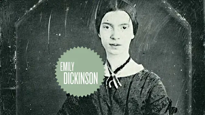 Porträit der US-amerikanischen Lyrikerin Emily Dickinson an einem Tisch sitzend aus dem 19. Jahrhundert