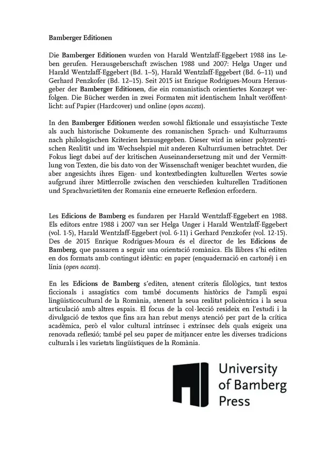 Konzept der Bamberger Editionen: Deutsch und Katalanisch