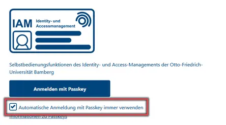 Ansicht Automatische Anmeldung mit Passkey