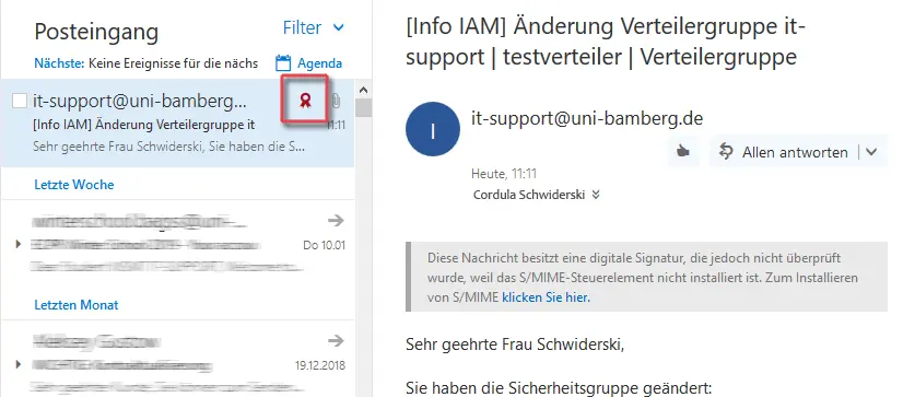 Signierte E-Mail in der Webschnittstelle von Office 365