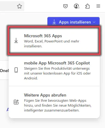 Ansicht Apps installieren... Microsoft Apps 365