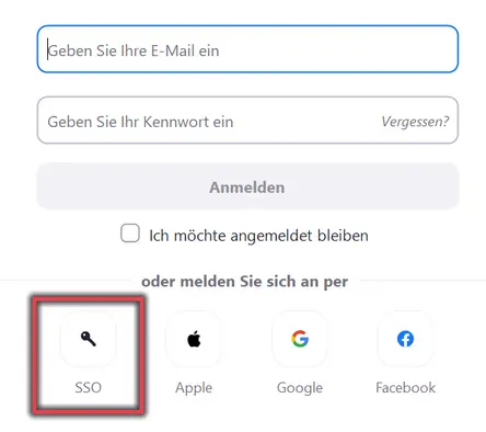 Ansicht Anmeldung über SSO