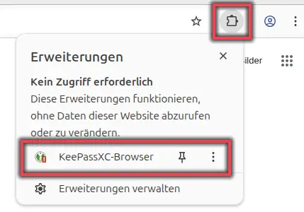 Ansicht KeePassXC-Browser Erweiterung mit KeePassXC-App verbinden