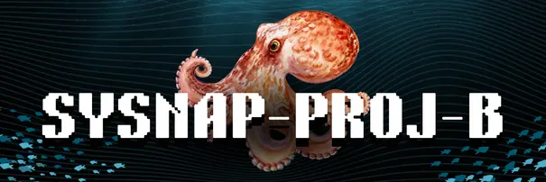 Kraken hinter dem Schriftzug: SYSNAP-PROJ-B