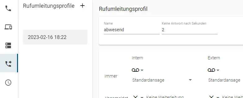 Ansicht Rufumleitungsprofile