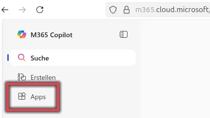 Ansicht Menü von Microsoft 365