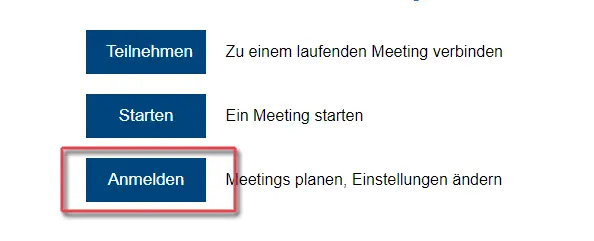 Hervorgehobene Schaltfläche zum Anmelden an Zoom im Web