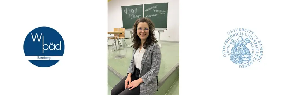 Portrait von Julia Hufnagl umrahmt von den Logos der WiPäd sowie der Universität Bamberg
