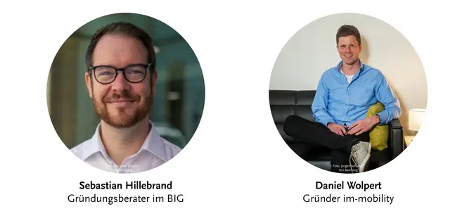 Sebastian Hillebrand, Gründungsberater im BIG, und Daniel Wolpert, Gründer im-moblity