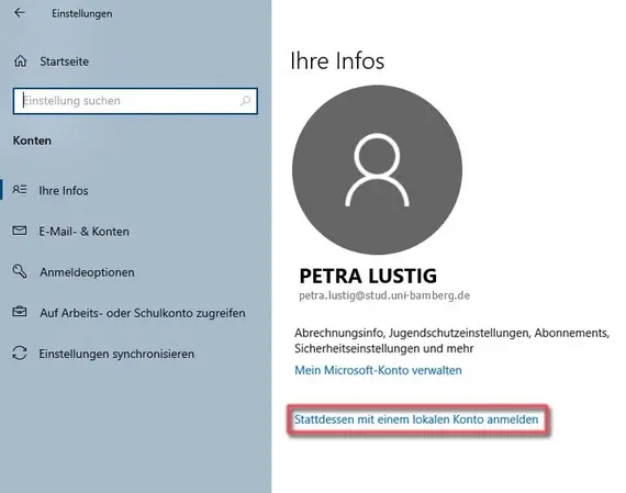 Abbildung Windows-Profil