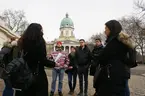 Photo of seminar members following their city tour guide.