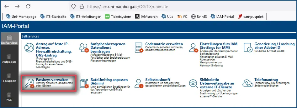 Abbildung 1: Passkeys im IAM-Portal verwalten