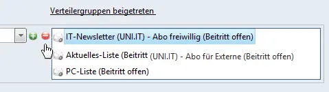 Abbildung: Liste der beigetretenen (abonnierten) Verteilergruppen