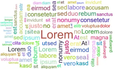 Wortwolke aus dem Blindtext "Lorem Ipsum" Diese Grafik zeigt eine Wortwolke mit Wörtern aus dem Blindtext "Lorem Ipsum".