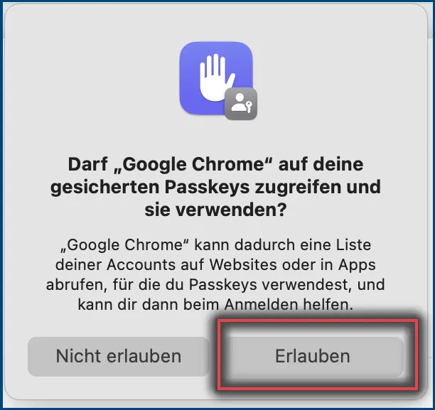 Abbildung 8: Gesicherten Passkey erlauben