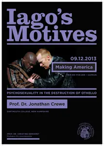 Poster for the guest lecture by Prof. Dr. Jonathan Crewe. In addition to the information about the event, it shows a photograph from a production of “Othello”.