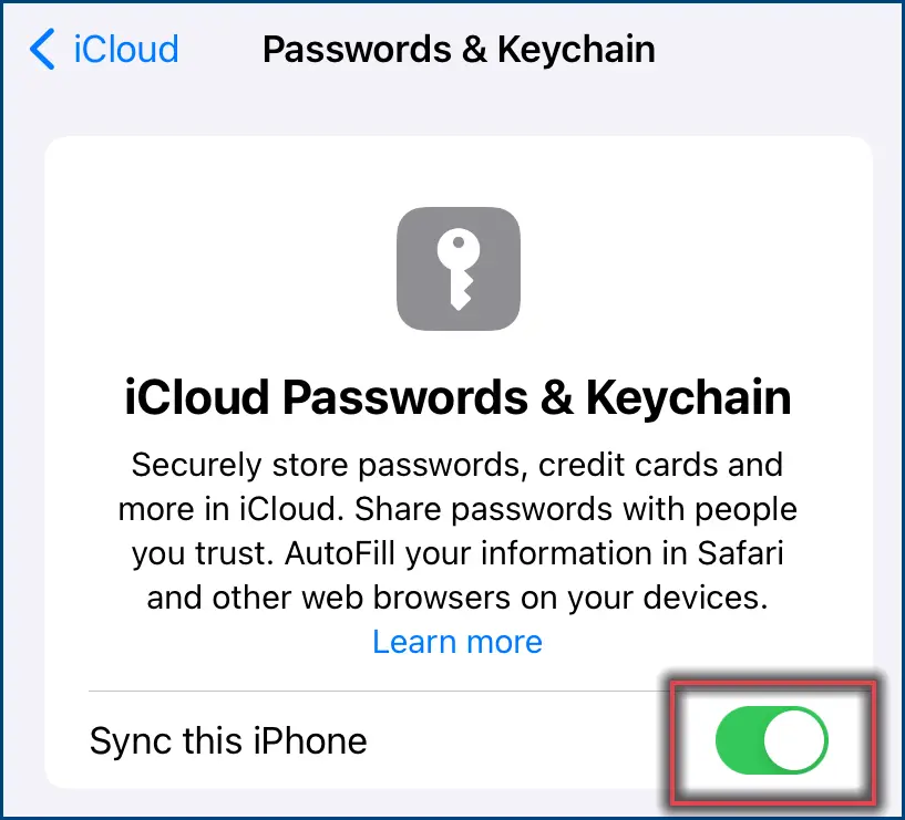 Screenschot 1: iClouds Passwords & Keychain activate