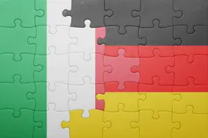 puzzle with the national flag of italy and germany