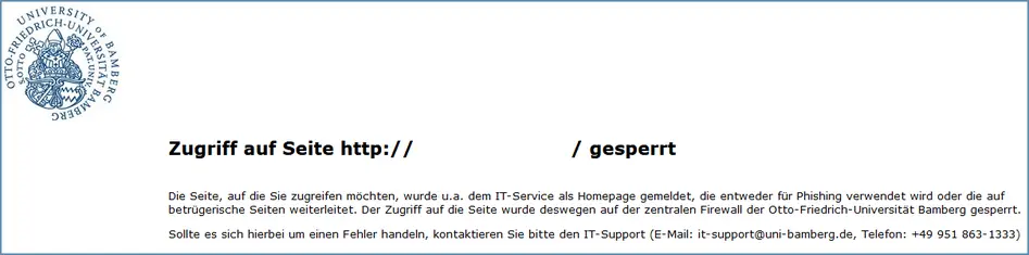 Ansicht Informationsseite mit Sperrhinweis