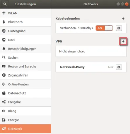 Ansicht Neue VPN Verbindung hinzufügen