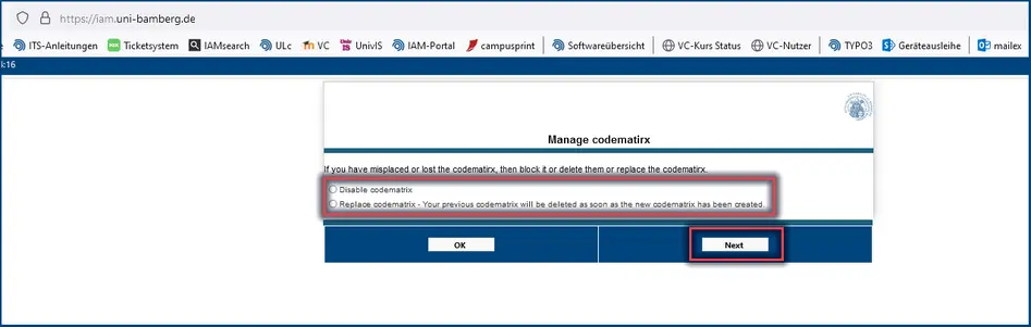 Screenshot 5: Disable and replace menu for codematrix in IAM-Portal