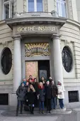 Photos of group members exploring the Goethe Institute in Prague.