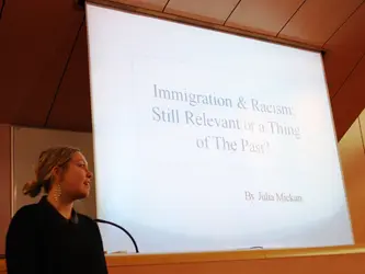 Photo of Julia Mickan giving her talk.