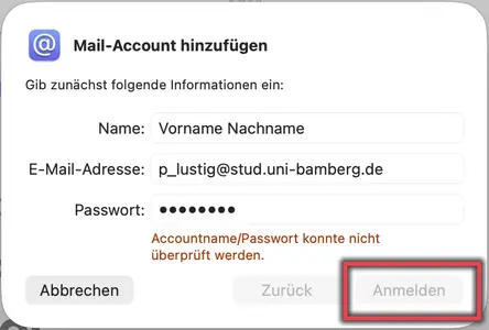 Ansicht  Mail-Account hinzufügen