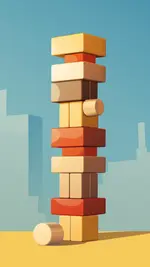 Toy tower made of wooden building blocks