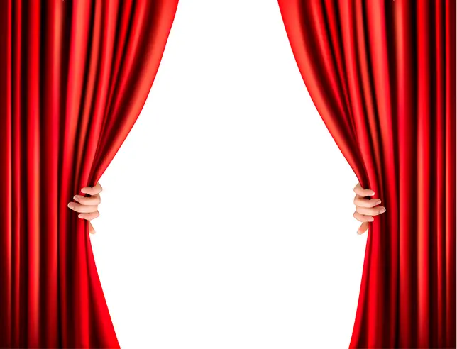 Background with red velvet curtain. Vector illustration.