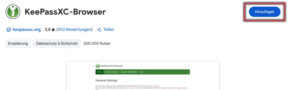 Ansicht KeePassXC-Browser Erweiterung hinzufügen