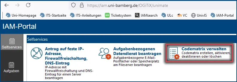 Abbildung 1: Codematrix im IAM-Portal verwalten