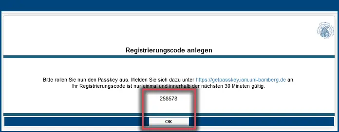 Abbildung 5: Registrierungscode erzeugen
