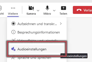 Ansicht Audioeinstellungen Öffnen