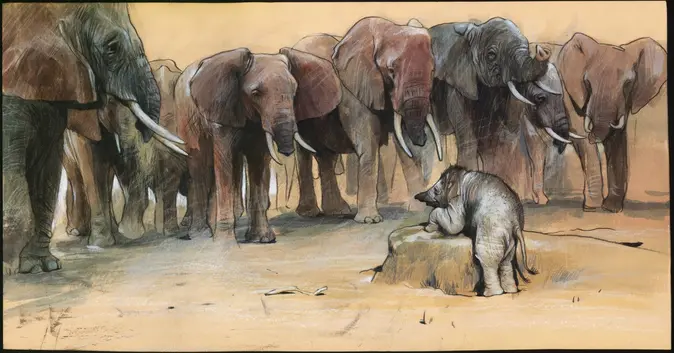 Illustration von Jonas Lauströer mit Elefanten