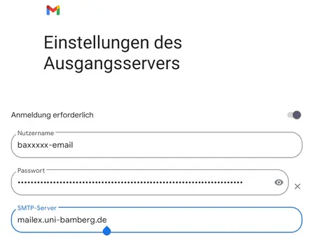 ansicht Postausgangsserver Konfiguration
