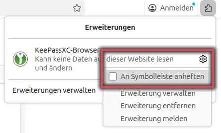 KeePass Browser Add-In anheften
