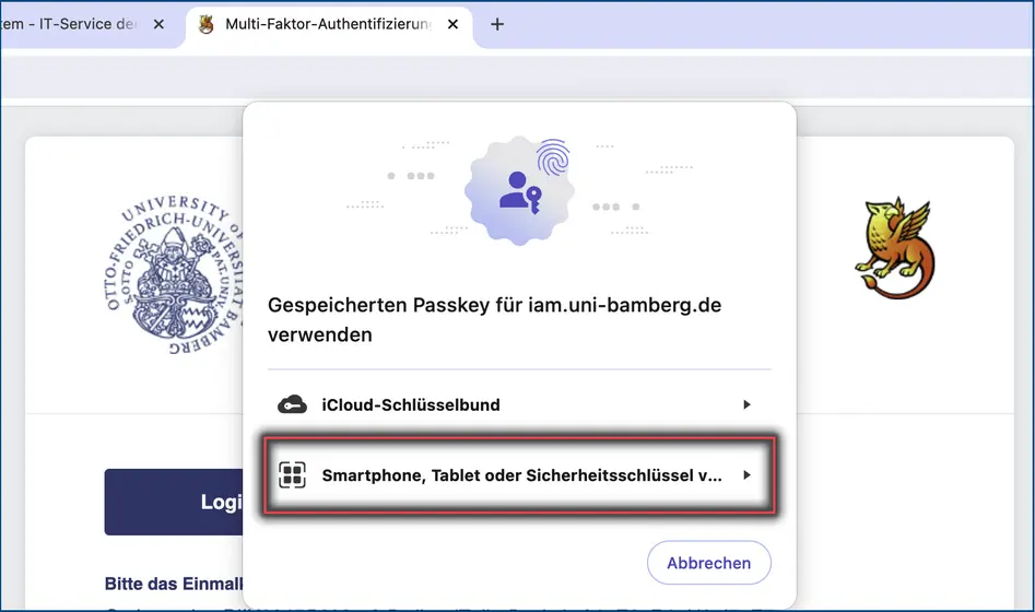 Abbildung 2: Einmalanmeldung auf dem Mac im Safari Webbrowser