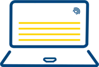 Geöffneter Laptop mit vier gelben Linien, die einen Text andeuten sollen