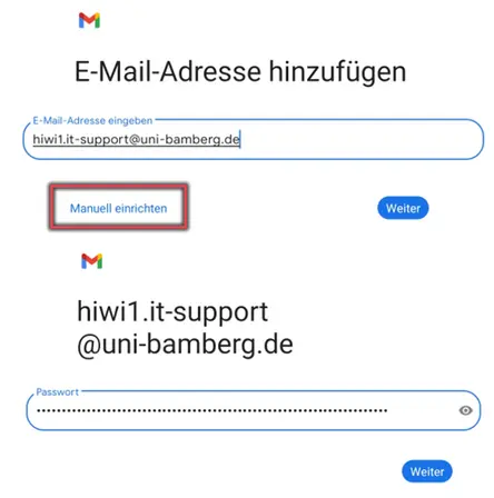 ansicht Eingabe der E-Mail-Adresse und des Passwortes