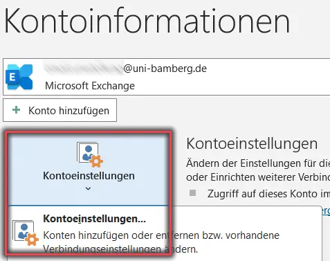 Ansicht Kontoeinstellungen öffnen