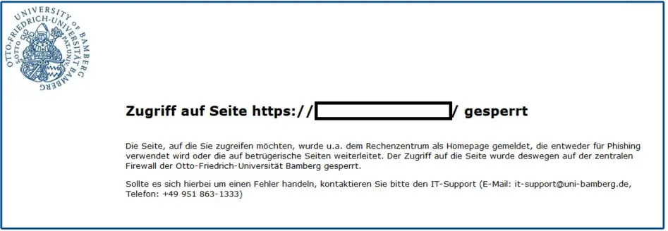 Informationsseite mit Sperrhinweis