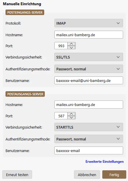 view E-mail account configuration