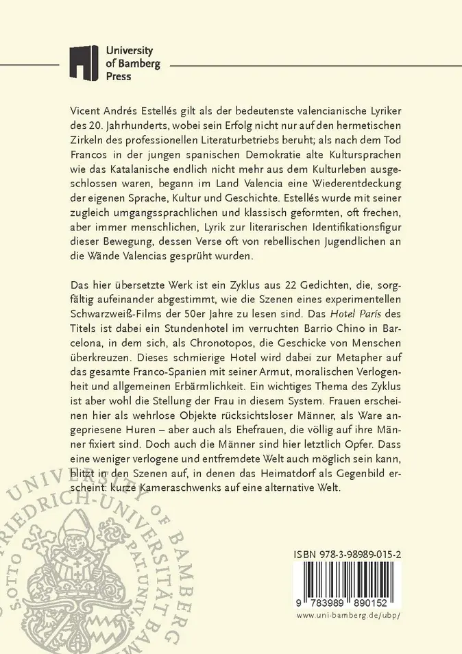 Klappentext des Buches «Hotel Paris» von Vicent Andrés Estellés