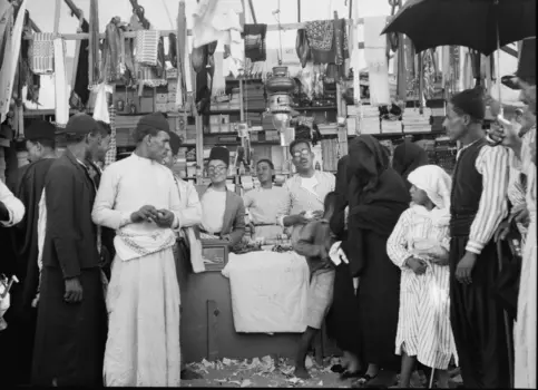 Southern Palestine. Nebi Rubin (The Prophet Reuben). A Nebi Rubin store. A typical dry goods stall