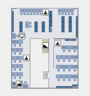 Grundriss Obergeschoss der ERBA-Bibliothek aus dem Rauminfosystem