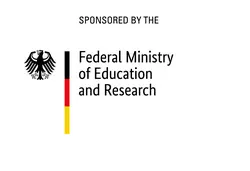 This is a logo of the Federal Ministry of Education and Research with an eagle on the left and a line in the middle in the colors of the German flag: black, red and yellow.